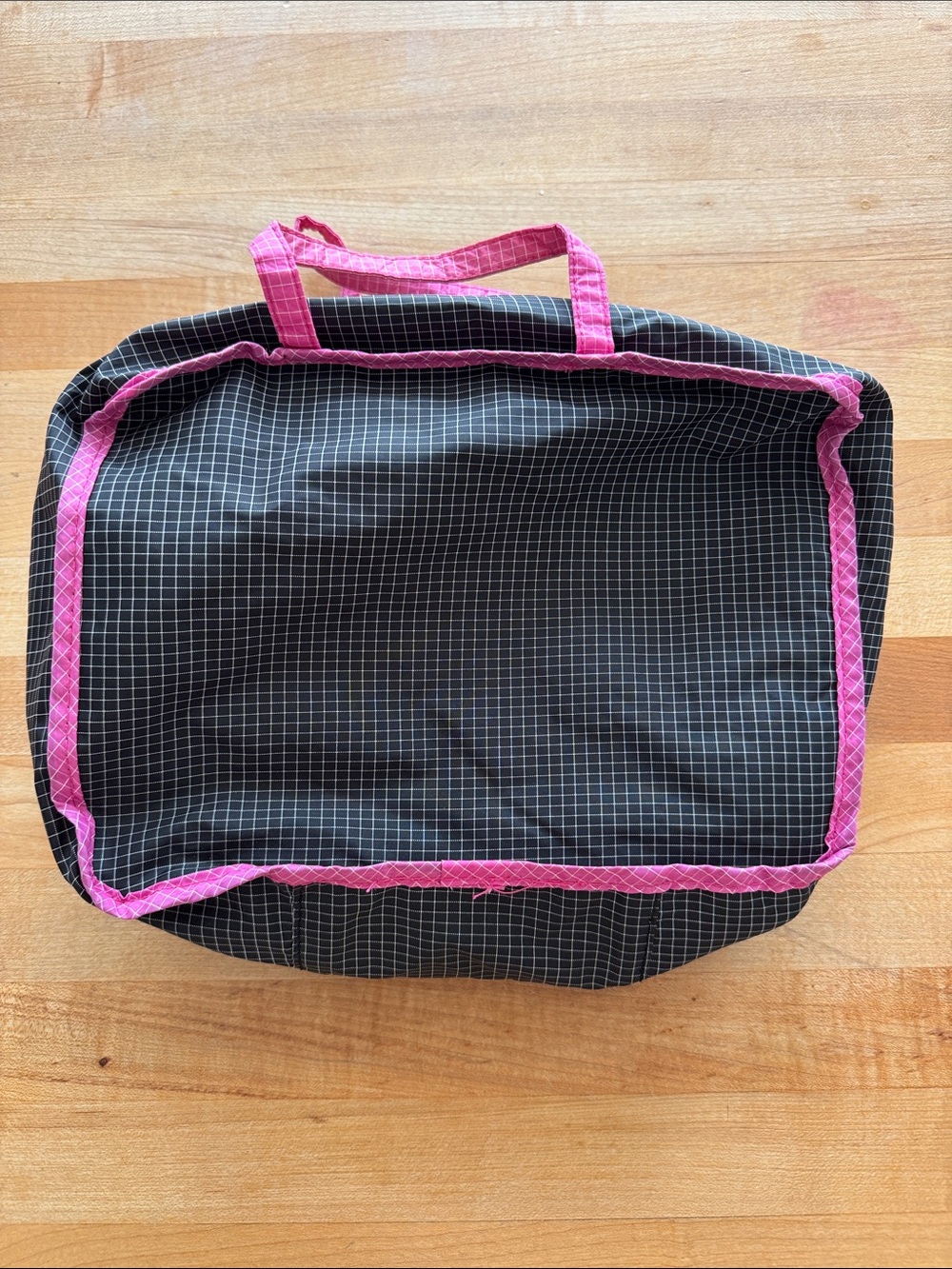 Black Grid Tote Bag with Pink Trim